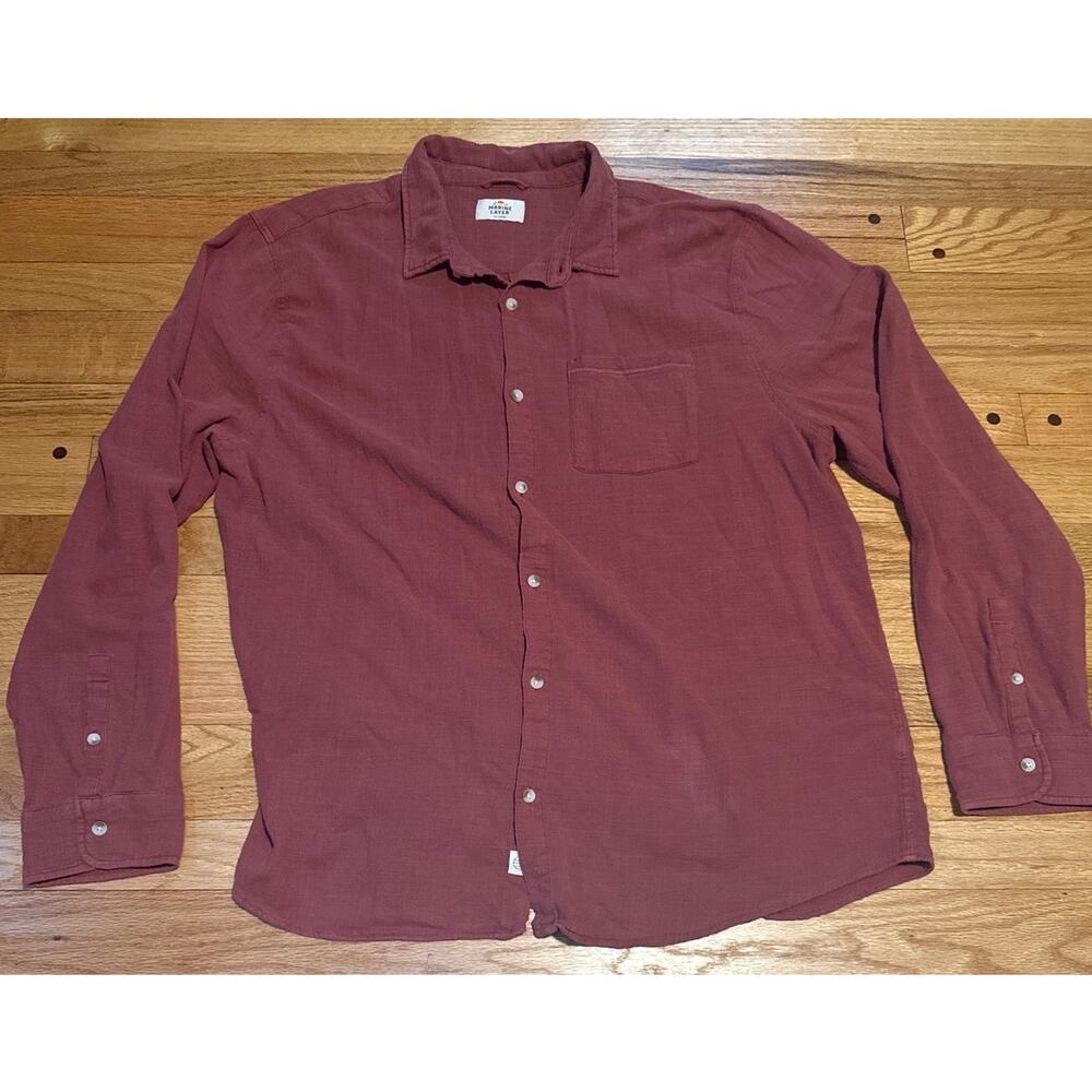 Marine Layer Stretch Selvage Long Sleeve Shirt Burgundy Rust XX-Large